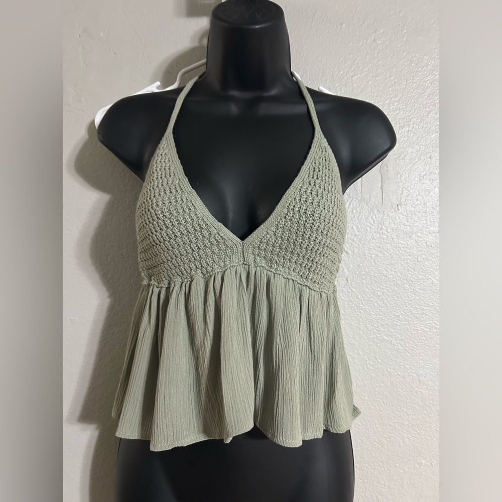 NWT Garage Women’s Halter Crochet Top color seagrass size Med